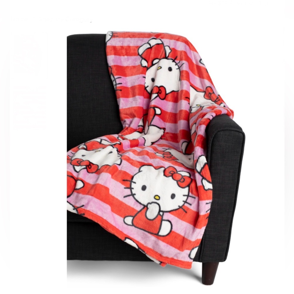 HELLO KITTY Pink & Red Striped Bow Huggable Cozy Cloud Throw Made By Sanrio NWTS